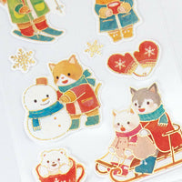 Animals Winter Playtime Stickers with gold accents